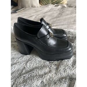 Kurt Geiger Stomp Platform Chunky Heel Black Loafers Bird Head Square Toe 40.5